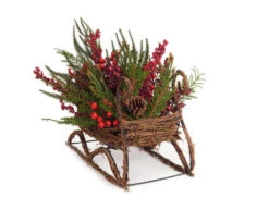 Melrose 17" Red And Brown Mixed Pine Berry Sleigh Christmas Tabletop Decor