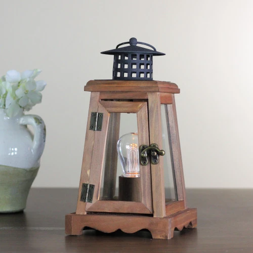 10" Brown And Black LED Lighted Trapezoid Hanging Indoor Lantern 4 10" Brown And Black LED Lighted Trapezoid Hanging Indoor Lantern - Image 4