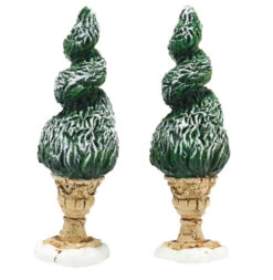 Department 56 Set Of 2 Green And Beige Tudor Gardens Spiral Shrubs Village Accessory 3"