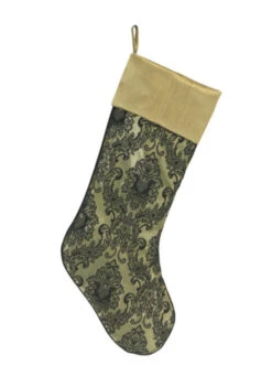 Melrose 20" Black And Gold Damask Christmas Stocking With Cuff