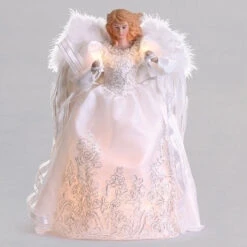 Roman 14" White And Silver LED Christmas Angel Tree Topper