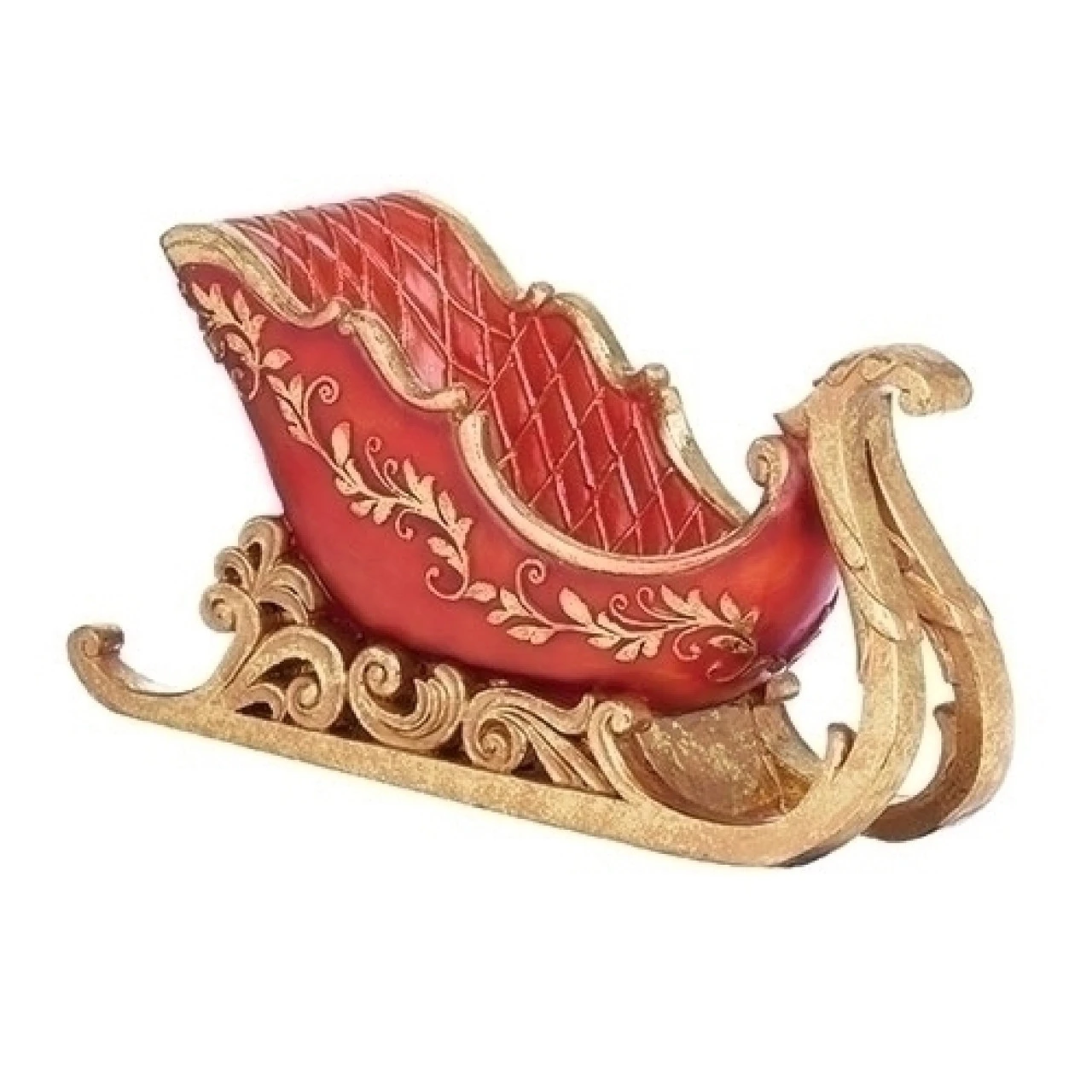 Roman 11" Red And Gold Ornate Resin Christmas Sleigh Container Figurine 1 Roman 11" Red And Gold Ornate Resin Christmas Sleigh Container Figurine