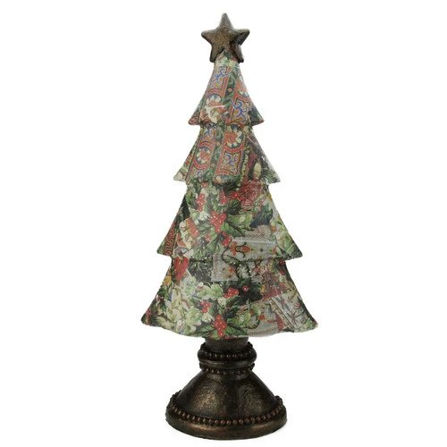 20" Black And Red Victorian Holly Berry Decoupage Christmas Tree Tabletop Decor 2 20" Black And Red Victorian Holly Berry Decoupage Christmas Tree Tabletop Decor - Image 2