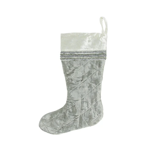 17" Gray And White Quilted Embellished Christmas Stocking 1 17" Gray And White Quilted Embellished Christmas Stocking
