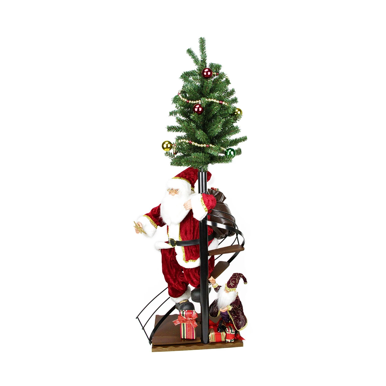 Northlight 50" Santa Claus On Spiral Staircase With Tree And Elf Christmas Figure 1 Northlight 50" Santa Claus On Spiral Staircase With Tree And Elf Christmas Figure