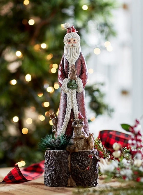 Melrose 16.25" Red And White Glittered Santa Claus With Animals Christmas Figurine 2 Melrose 16.25" Red And White Glittered Santa Claus With Animals Christmas Figurine - Image 2