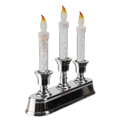 Northlight 9" LED Lighted 3-Tier Silver Glitter Candelabra Christmas Decor 2 Northlight 9" LED Lighted 3-Tier Silver Glitter Candelabra Christmas Decor - Image 2