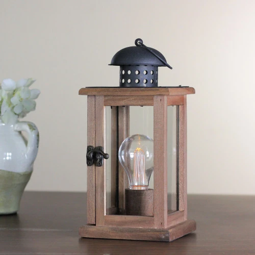 10" Brown And Black LED Lighted Square Hanging Indoor Lantern 4 10" Brown And Black LED Lighted Square Hanging Indoor Lantern - Image 4