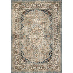 9' X 13' Ivory, Teal, And Rust Traditional Paisley Print Area Throw Rug