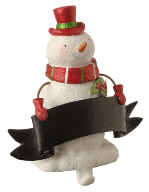 8.5" Red And White Glitter Snowman Stocking Holder With Banner Christmas Decor 1 8.5" Red And White Glitter Snowman Stocking Holder With Banner Christmas Decor