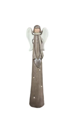 Northlight 30.25" Brown And White LED Lighted Angel With Heart Christmas Tabletop Figurine
