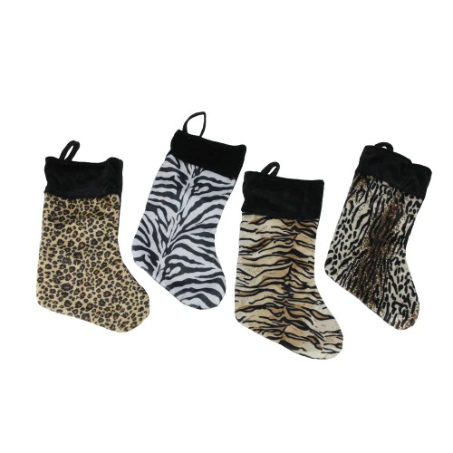 10-Piece Brown Animal Print Christmas Stocking And Wine Gift Bag Set 15" 2 10-Piece Brown Animal Print Christmas Stocking And Wine Gift Bag Set 15" - Image 2