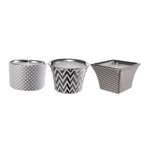 Set Of 3 Silver And White Contemporary Herringbone Candles 3.75" 1 Set Of 3 Silver And White Contemporary Herringbone Candles 3.75"