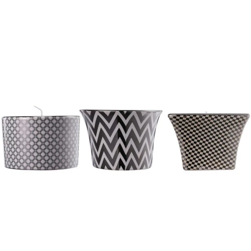 Set Of 3 Silver And White Contemporary Herringbone Candles 3.75" 3 Set Of 3 Silver And White Contemporary Herringbone Candles 3.75" - Image 3