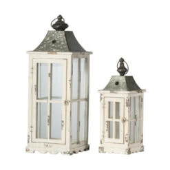 Set Of 2 Silver And White Evelyn Enclosed Lanterns With Handle 27.25" -Christmas Decoration Store dabhg 32877 2 49489.1665087790
