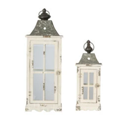 Set Of 2 Silver And White Evelyn Enclosed Lanterns With Handle 27.25" -Christmas Decoration Store dabhg 32877 3 39127.1588350667