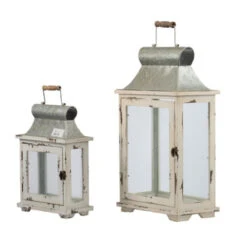 Set Of 2 Silver And White Vintage Style Evelyn Lanterns With Handle 19.5" -Christmas Decoration Store dabhg 38913 4 85817.1663860520