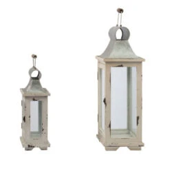Set Of 2 Silver And White Vintage Style Evelyn Lanterns With Handle 19.5" -Christmas Decoration Store dabhg 38913 5 65867.1663860520