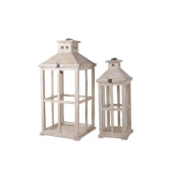 Set Of 2 White Distressed Finish Reed Candle Hanging Lanterns 25" -Christmas Decoration Store dabhg 41087 1 25569.1664292924