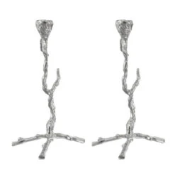 Set Of 2 Silver Distressed Alvada Candlestick Holders 16"