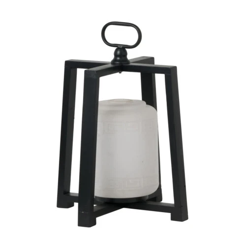 16.25" Black And White Contemporary Lantern With Frame 1 16.25" Black And White Contemporary Lantern With Frame
