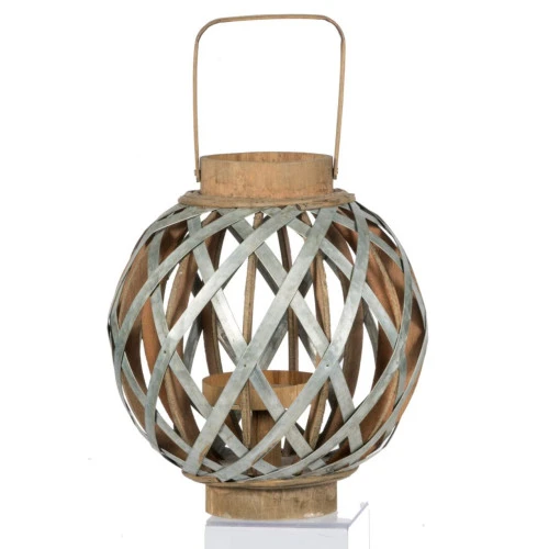 12.75" Silver And Natural Brown Classic Small Shanghai Round Lantern 1 12.75" Silver And Natural Brown Classic Small Shanghai Round Lantern