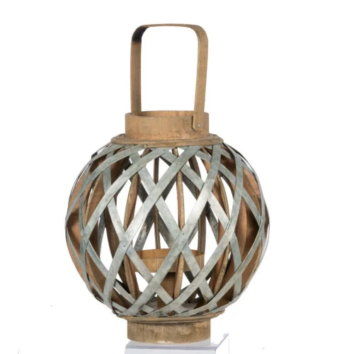 12.75" Silver And Natural Brown Classic Small Shanghai Round Lantern 2 12.75" Silver And Natural Brown Classic Small Shanghai Round Lantern - Image 2