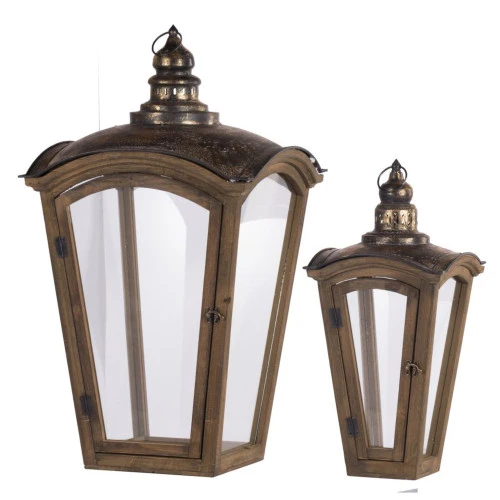 Set Of 2 Brown And Bronze Antique Style Coach House Lanterns 29.75" 1 Set Of 2 Brown And Bronze Antique Style Coach House Lanterns 29.75"