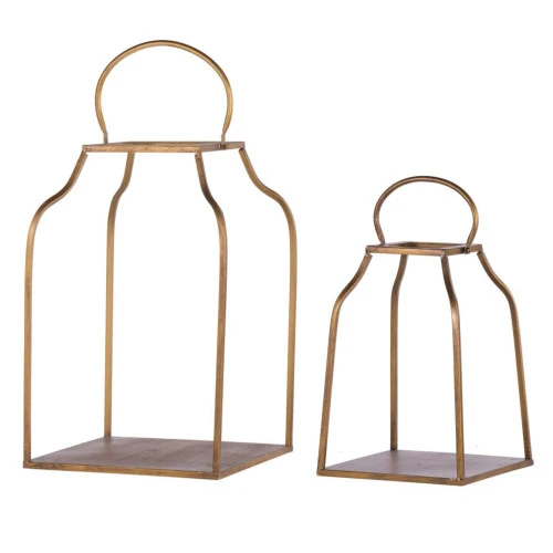 Set Of 2 Gold Contemporary Classic Antique Style Lanterns 20.5" 1 Set Of 2 Gold Contemporary Classic Antique Style Lanterns 20.5"