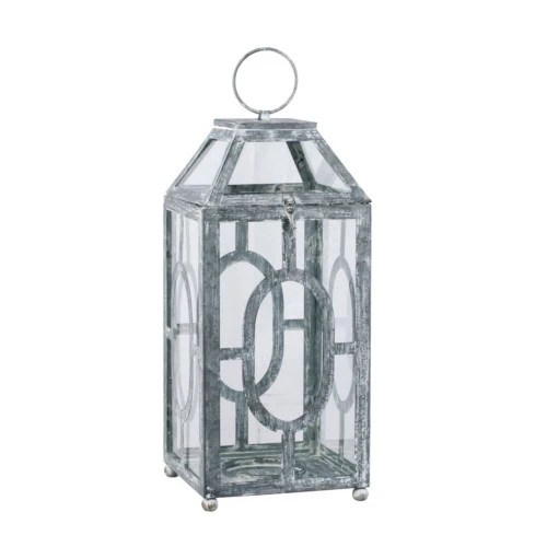 19.5" Gray And Clear Distressed Style Classic Large Lantern 1 19.5" Gray And Clear Distressed Style Classic Large Lantern