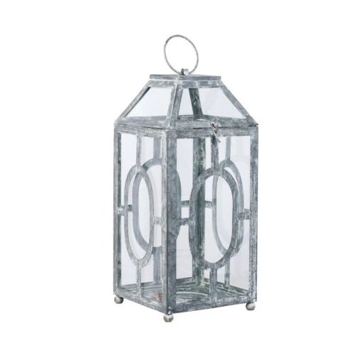 19.5" Gray And Clear Distressed Style Classic Large Lantern 2 19.5" Gray And Clear Distressed Style Classic Large Lantern - Image 2