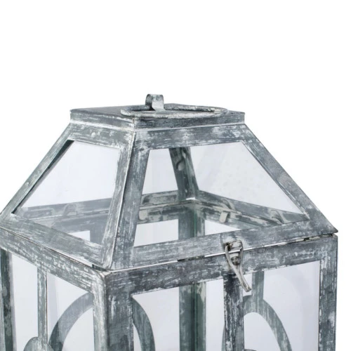 19.5" Gray And Clear Distressed Style Classic Large Lantern 5 19.5" Gray And Clear Distressed Style Classic Large Lantern - Image 5