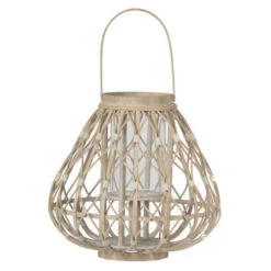 17.5" Brown And Clear Contemporary Woven Traditional Style Tapered Lantern
