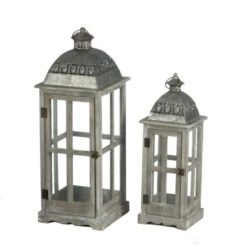 Set Of 2 Gray And Silver Classic Scape Lanterns 28"