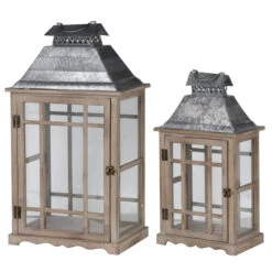 Set Of 2 Gray And Silver Classic Scape Lanterns 25.5"