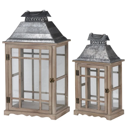 Set Of 2 Gray And Silver Classic Scape Lanterns 25.5" 1 Set Of 2 Gray And Silver Classic Scape Lanterns 25.5"