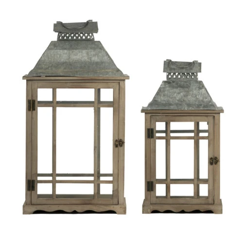 Set Of 2 Gray And Silver Classic Scape Lanterns 25.5" 2 Set Of 2 Gray And Silver Classic Scape Lanterns 25.5" - Image 2