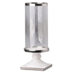 16.5" Clear And Silver Contemporary Style Glossy Shine Candle Holder