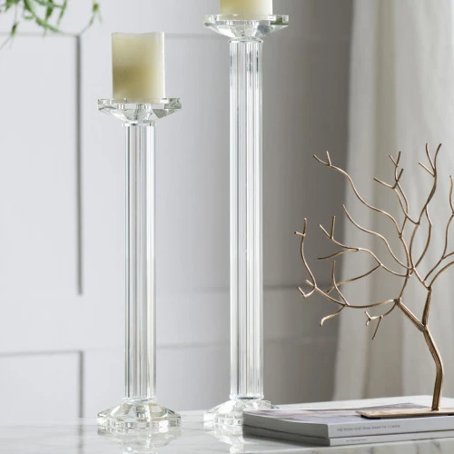 17.75" Clear Vintage Style Crystal Glass Candle Holder 3 17.75" Clear Vintage Style Crystal Glass Candle Holder - Image 3