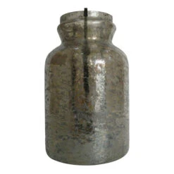 10" Green And Black Antique Style Glass Candle Holder