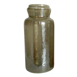 19" Olive Green And Brown Antique Style Large Glass Candle Holder