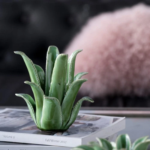 7.5" Green Aloe Vera Style Glossy Tealight Candle Holder 2 7.5" Green Aloe Vera Style Glossy Tealight Candle Holder - Image 2