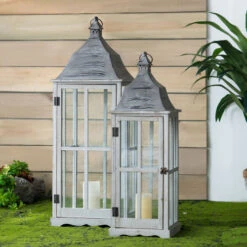 Set Of 3 Gray And Clear Classic Window Scape Lanterns 36" -Christmas Decoration Store dabhg hp42236 2 97033.1665087796