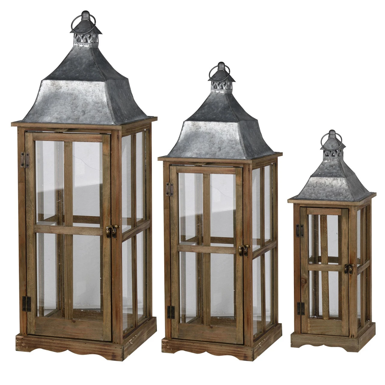 Set Of 3 Brown And Gray Classic Window Scape Lanterns 35.25" 1 Set Of 3 Brown And Gray Classic Window Scape Lanterns 35.25"