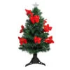 3' Pre-Lit Medium Fiber Optic Red Poinsettias Artificial Christmas Tree - Multicolor Lights