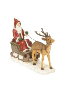9" Red And Brown Whimsical Santa Claus With Reindeer Christmas Tabletop Figure
