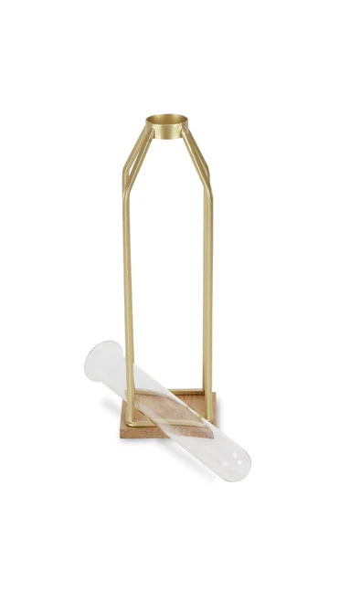 12.25" Gold And Brown Handmade Metal Lantern With Glass Tube Insert 4 12.25" Gold And Brown Handmade Metal Lantern With Glass Tube Insert - Image 4