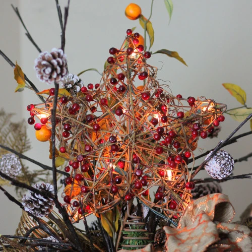 Northlight 13.5" Brown Rattan With Red Berries Star Christmas Tree Topper - Clear Lights 3 Northlight 13.5" Brown Rattan With Red Berries Star Christmas Tree Topper - Clear Lights - Image 3