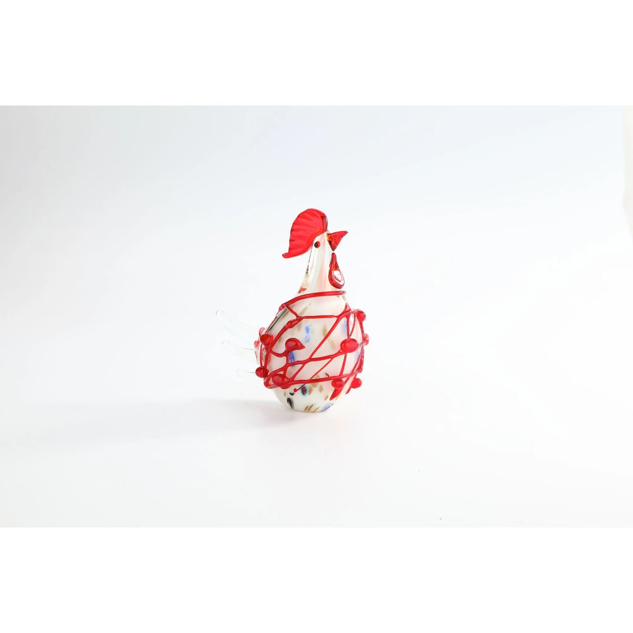 8" Red And Clear Speckled Glass Chicken Figurine 1 8" Red And Clear Speckled Glass Chicken Figurine