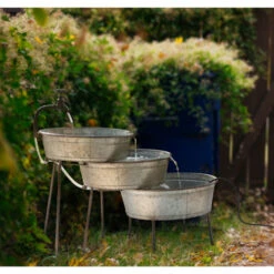 30" Silver Vintage Galvanized 3-Tiered Stacked Tubs Outdoor Garden Fountain -Christmas Decoration Store dglit 1415202298 2 07600.1663861707